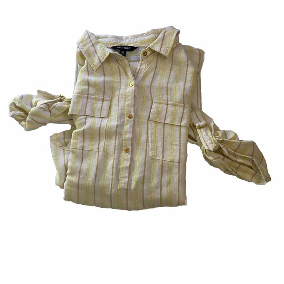 Ellen Tracy‎ Women Linen Top Large Yellow Gold Accent Buttons - Picture 2 of 10